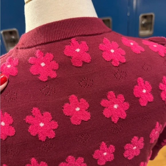 Kate Spade New York Marker Floral Burgundy Knit Sweater - Picture 4 of 6